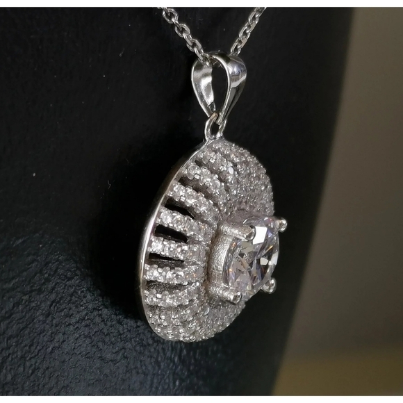 Sunburst pendant necklace 1.5ct central cz in Sterling Silver - Picture 3 of 7